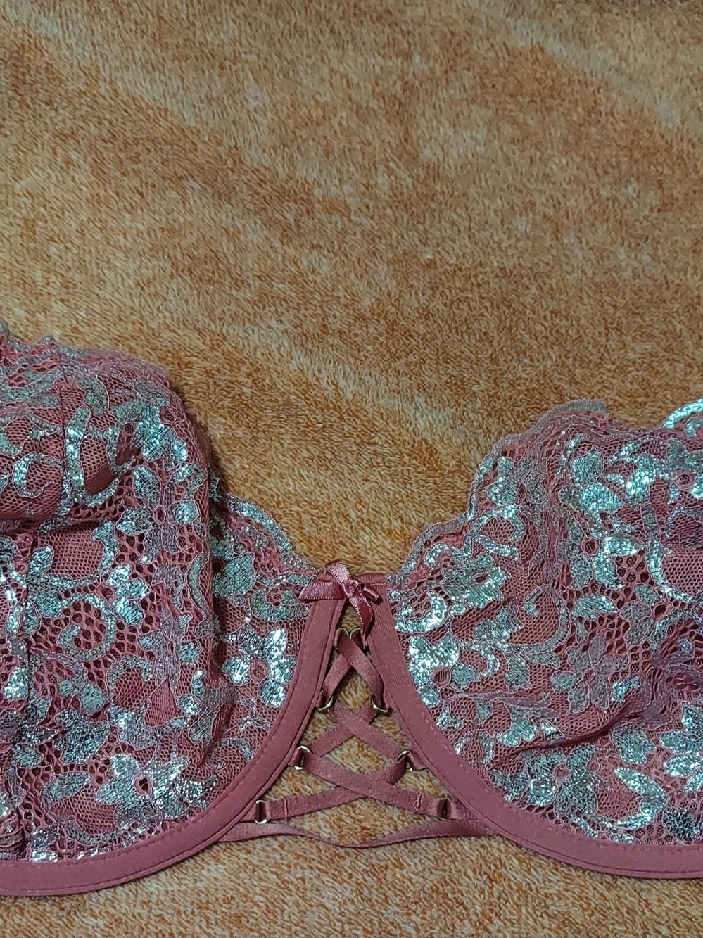 Cacique Dusty Rose Lace Balconette Bra with Silver Accent